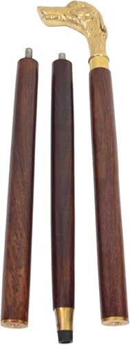 Dog Head Walking Cane – 36 Inch Wooden Walking Stick with Solid Brass Golden Handle | Decorative Luxury Cane for Men & Women | Antique Designer Mobility Stick