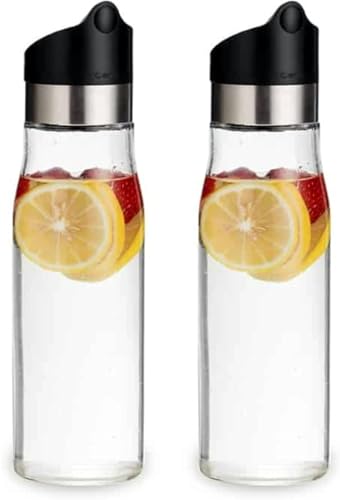 J&M DESIGN 2-Pack 28 OZ Glass Pitcher With Lid Water Carafe Easy Twist Stainless Steel & Plastic Lid w/Removeable Strainer Juice Beverage Iced Tea Ice Coffee Milk Dishwasher Safe Container Bottle Jar - size: 2-Pack