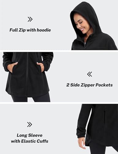 MoFiz Womens Long Soft Polar Fleece Jacket Full Zip with Hood - color: Jacket-black, size: X-Large