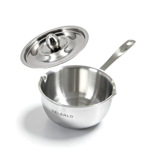 DELARLO Tri-Ply Stainless Steel Small Stainless Steel Pot with Pour Spout - color: Silver, size: 0.5QT