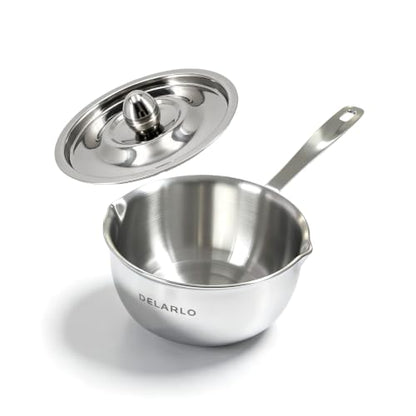 DELARLO Tri-Ply Stainless Steel Small Stainless Steel Pot with Pour Spout - color: Silver, size: 0.5QT