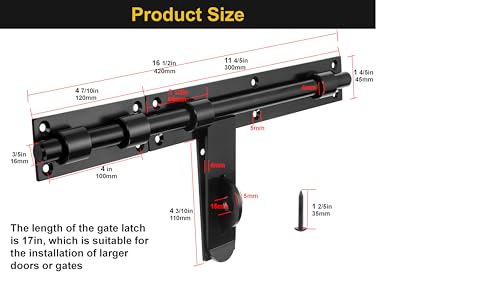 Heavy Duty 17" Slide Bolt Latch,Thickened Security Lock, Solid Steel | Left/Right Hand Installation, Welding & Screw Mountfor Barn Doors, Fence Gates, Warehouse, Entry Gates(Patent Pending)