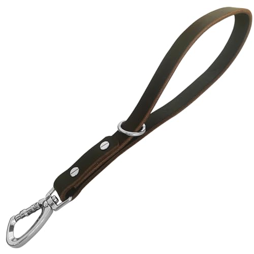 Short Dog Leash Leather Lead Short Dog Rope 14 inch Leather Leash 360 ° Heavy Duty Metal Clip Soft Strong Light for Medium and Large Dogs Pet Training Walking