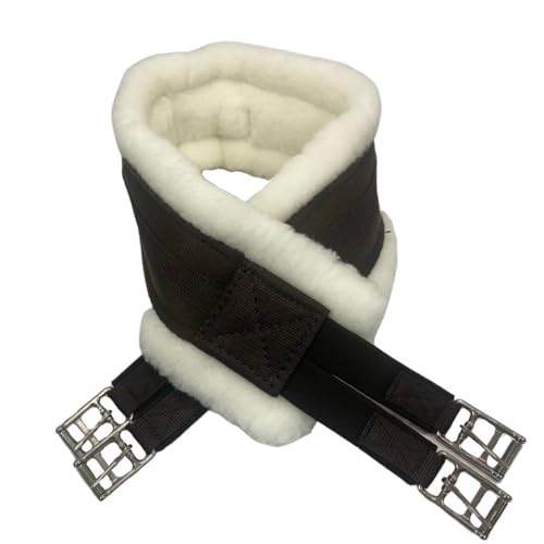 Intrepid International English Girth with Fleece - Breathable Lightweight Horse Girth for English Saddle, Double Elastic Easy Attachment, Brown with White Fleece
