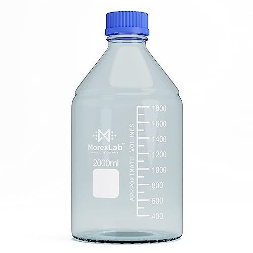 2000ML Storage Glass Bottles – 1pc Round Media Storage Bottle – Borosilicate Glass Bottles – Safe Probe Storage Glass Storage Bottles with GL45 Blue Screw Cap (2000ml - 1pc) - size: 67.6 Ounces