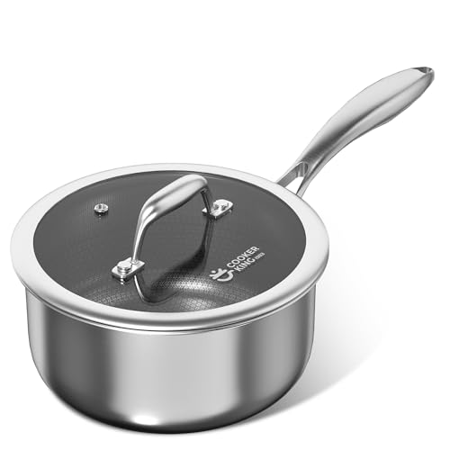 COOKER KING 2 Quart Stainless Steel Saucepan, Nonstick Sauce Pan, Ceramic Suce Pot with Tempered Glass Lid, Induction Pot Compatible with All Cooktops, Dishwasher & Oven Safe(PFAS/PFOA/PTFE Free) - size: 2 Quarts