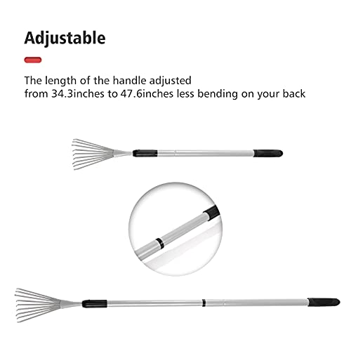Extendable Handle Shrub Rake for Clean Debris Lawn Shrub Bush and Flowers | Small, light rake makes cln up a snap for garning, cping, or landsping. the telescopic handle extends up to 47.6-inches