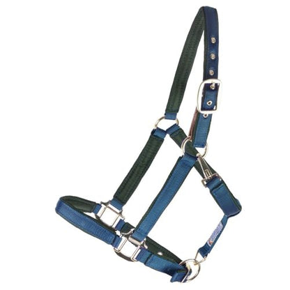Dura-Tech Deluxe Fully Padded Breakaway Horse Halter | 1” Double Ply Nylon Web Overlay | Heavy-Duty Hardware | Semi Custom Fit | 3-Point Cheek Attachment - color: Navy, size: Cob Size