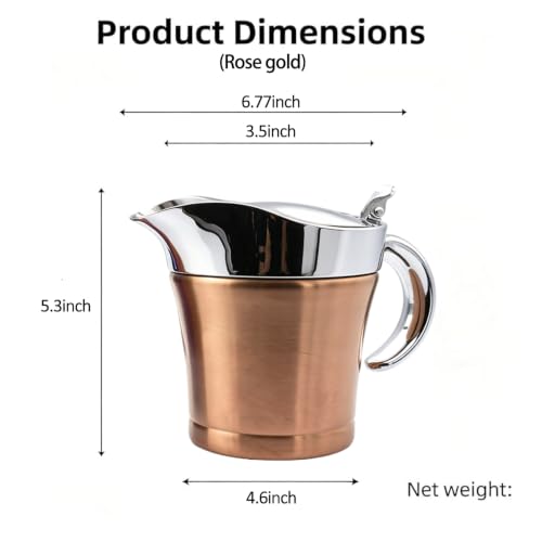 Double Insulated Gravy Boat - Stainless Steel Sauce Jug with Hinged Lid Hinged Lid Ideal for Gravy or Cream at Thanksgiving (450ML/16 OZ Rose gold) - color: 450ML/16 OZ Rose gold