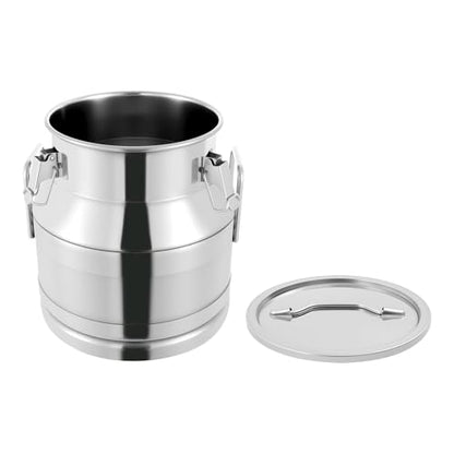 Milk Bucket 20L/5gal Stainless Steel Milk Transport Barrel with Lid, 12×10×13in Heavy Duty Milk Jugs with Three Buckles and Two Sturdy Handles for Oil, Milk, Coffee, Wine, Tea, Honey - size: 20L/5gal-12×10×13in