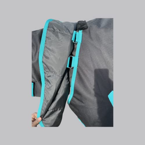 Horse RAIN Sheet with Neck Cover | 1200Denier Horse Rainsheet with Hood | Horse Turnout Sheet With Neck |Horse Rainsheet Combo (Waterproof | Breathable) (Black-with-Turquoise-Trim, 76) - size: 76