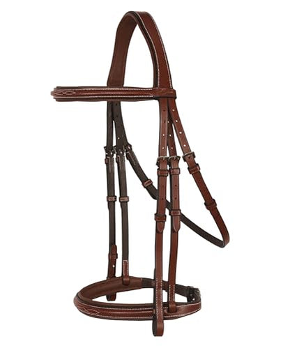 Exion English Hunter Bridle with Designer Stitched Browband & Hunter Noseband – Anatomical Mono Crownpiece, Padded Noseband, Rubber Reins – Horse, Cob, Pony, Oversize – Black, Havana, Oak Brown - color: Reddish Brown, size: Cob/Medium Size