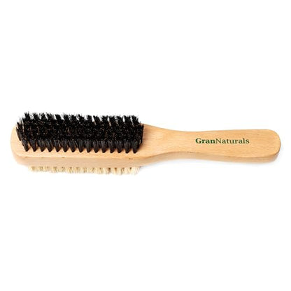 GranNaturals Double Sided Boar Bristle Hair Brush - Soft Hard Finishing & Smoothing Hairbrush for Slick Back to Style, Polish, & Lay Down Hair Flat to Create a Sleek Hairstyle for Bun, Slickback