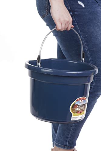Little Giant® Flat Back Plastic Animal Feed Bucket | Animal Feed Bucket with Metal Handle | Horse Stall Feeding and Watering Supplies (Navy, 8 Quart) - color: Navy, size: 8 Quart