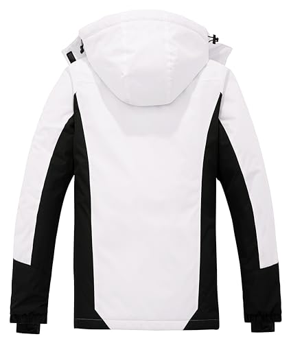 wantdo Women Hardshell Waterproof Windproof Insulated Ski Trekking Jacket - color: White & Black, size: Medium