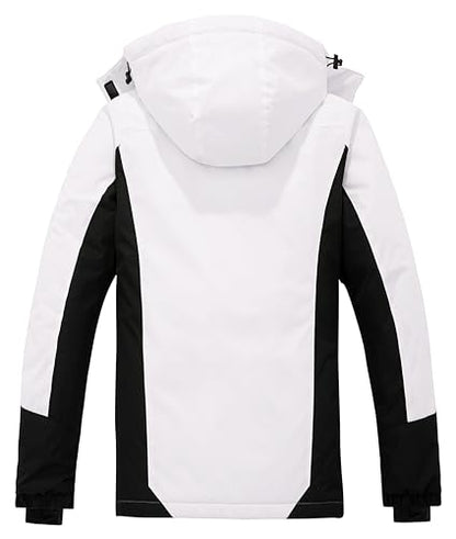 wantdo Women Hardshell Waterproof Windproof Insulated Ski Trekking Jacket - color: White & Black, size: X-Large