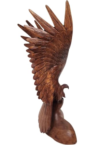 WorldBazzar Mahogany Wood Bald Eagle, 20 inch Hand Carved by Mr Putu American Indian Cowboy Horse (1)