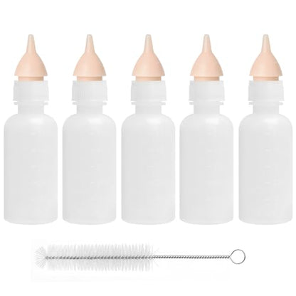 Pack of 5 Pet Feeding Bottle, Reusable Nursing Bottles Kits with Silicone Nipple, Replacement Original Feeding Bottle for Newborn Kittens Puppies Small Cat Dog Animals, Pink Short Nipple