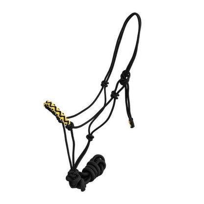 EU Equestrian Braided Nylon Cowboy Knot Rope Halter with Painted Cross & Navajo Design - color: Black