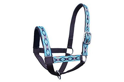 Double Layer Heavy Duty Padded Overlay Printed Nylon Cow Halter - 6 Month Warranty - color: Blue Aztec and Black, size: Medium (Calf)