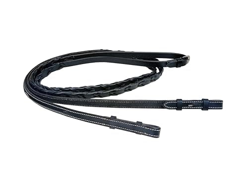 Full Horse English Laced Fancy Stitch Genuine Tan Leather Reins 805LR32 - color: Black