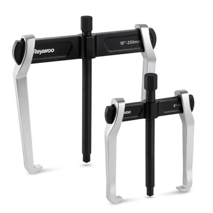 6" and 10" 2-Jaw Gear Puller Set, 2 Pack with Small (0-5.35" External/1.7-5.7" Internal) & Large (0-8.2" External/3-10.5" Internal) Spread, Heavy-Duty Bearing, Flywheel, Pulley and Gear Remover Tool - size: Max External 5.35"&8.2"