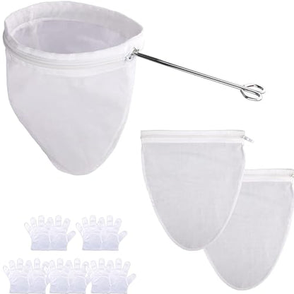 3 Pack Ultra Fine Mesh Strainer Bags, Reusable Food Grade Filter Bags with Stainless Steel Handle & Zipper Closure for Nut Milk, Coffee, Juices, Butter and Fresh Cheese