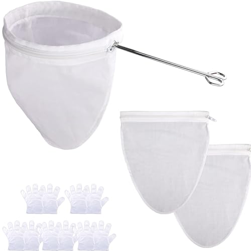3 Pack Ultra Fine Mesh Strainer Bags, Reusable Food Grade Filter Bags with Stainless Steel Handle & Zipper Closure for Nut Milk, Coffee, Juices, Butter and Fresh Cheese