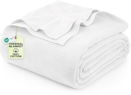 Utopia Bedding 100% Cotton Thermal Blanket White Full, 90x84 Inches - color: White, size: Full