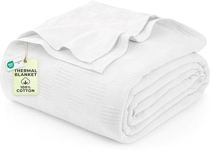Utopia Bedding 100% Cotton Thermal Blanket White Full, 90x84 Inches - color: White, size: Full