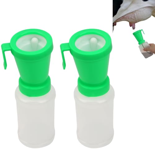DQITJ 2 Pack Teat Dip Cup Non Reflow Nipple Cleaning Disinfection Dip Cup for Cow Sheep Goat (350ml, Green)