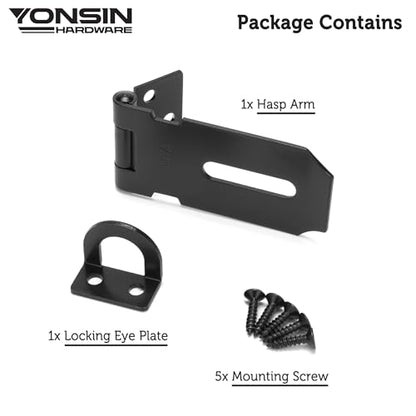 3" Door Padlock Safety Hasp Latch, Door Hasp Clasp Lock Gate Shed Hasp Latch Lock for Door Window Cabinet Pet Cage Toolbox Shed Fence, 304 Stainless Steel, Matte Black Finish, 1 Pack - size: 3 Inch