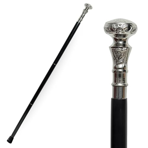 Wooden Walking Cane with Brass Handle – 37 Inch Handcrafted Walking Stick for Men & Women – Vintage Cane - color: Silver Knob Handle