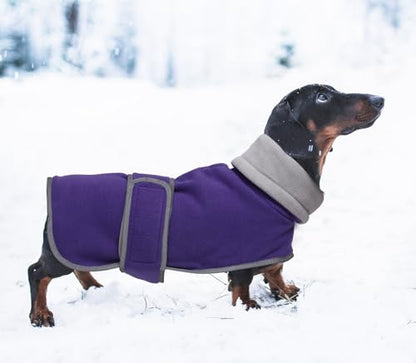 Dachshund Coats Sausage Dog Fleece Coat in Winter Miniature Dachshund Clothes with Hook and Loop Closure high vis Reflective Stripe Safety Purple XS - color: Purple, size: X-Small(Back: 12"-13"in)