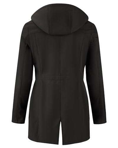iCreek Women's Waterproof Softshell Rain Jacket Fleece Lined Hood Long Coat - color: Black, size: 3X-Large