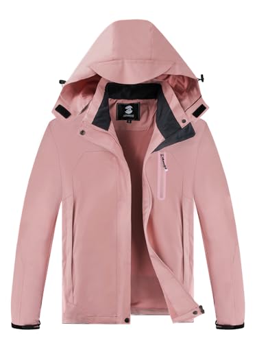 Womens Waterproof Rain jacket Lightweight Raincoat with Removable Hood - color: Pink02, size: Small