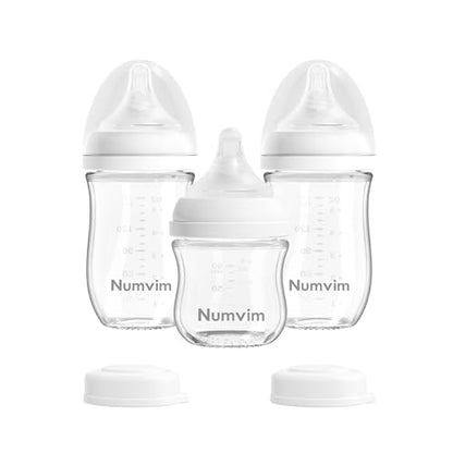 Natural Glass Baby Bottles with Gentle & Extra Slow Flow Nipples, Newborn Breastfeeding Bottle, Anti-Colic, Includes 1pcs SS Nipples(0 Month+) 2pcs S Nipples(1m+),3 Packs (White 3 Oz + 5 Ounce) - color: White (3 Ounce + 5 Ounce)