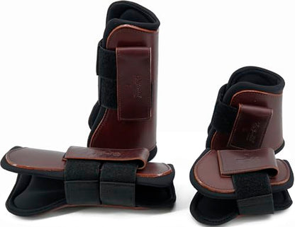 Jeereal Horse Tendon Brushing Boots Open Front & Fetlock Boot | Protective Gear and Training Equipment |Neoprene,Breathable Waterproof Fabric and Genuine Leather | 4 Set - color: Coffee, size: Cob (Medium)