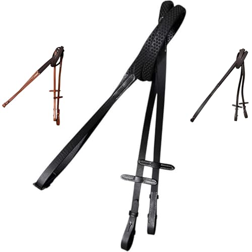 Majestic Ally Horse Reins, Full Size, English Riding, Multiple Styles and Colors - color: Black, style: Leather Solid Rubber Reins
