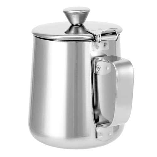 QWORK Stainless Steel Coffee Mug Milk Frothing Pitcher with Lid, 350ML, Dripless Spout, Ergonomic Handle, For Latte Coffee Art, Office and Kitchen, 2 Pcs