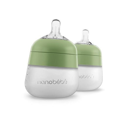 Nanobebe Flexy Silicone Baby Bottle, Anti-Colic, Natural Feel, Non-Collapsing Nipple, Non-Tip Stable Base, Easy to Clean 2-Pack, Sage, 5 oz - color: Sage, style: 5 Ounce 2-Pack