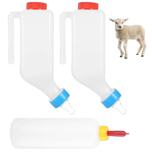 3 PCS Lamb Feeding Bottles, 27 oz Goat Milk Feeders with Hanging Handle and Silicone Pacifier, 17 oz Handheld Feeder with Silicone Pacifie for Goat, Lamb, Fawn, Piglet, Kitten, Puppy (3PCS)