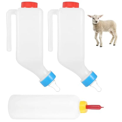 3 PCS Lamb Feeding Bottles, 27 oz Goat Milk Feeders with Hanging Handle and Silicone Pacifier, 17 oz Handheld Feeder with Silicone Pacifie for Goat, Lamb, Fawn, Piglet, Kitten, Puppy (3PCS)