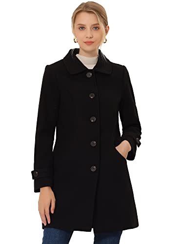 Allegra K Women's Winter Overcoat Peter Pan Collar Single Breasted Pea Coat - color: Black, size: 3X-Large