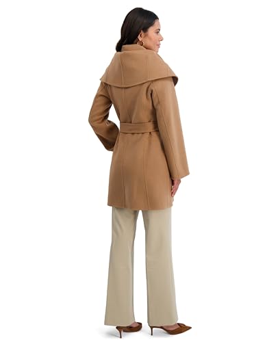 TAHARI Womens Double-faced Luxury Soft Wool Blend Peacoat Removable Belt Wool Coat Oversized Collar - color: Camel, size: X-Small