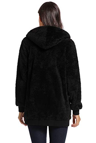 Fleece Coat for Women,Women's Oversized Zip Up Hooded Jacket Winter Plus Size Sherpa Coat - color: Ablack, size: Medium