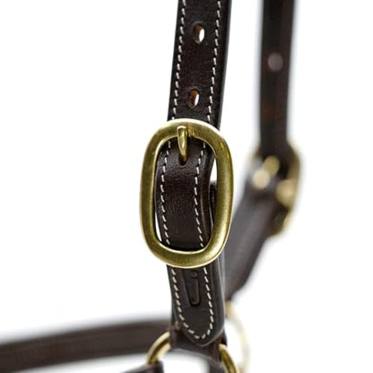 Jeffers Frankfort Triple Stitched Soft Leather Turnout Halter with Throat Snap for Horses - Adjustable Double Buckle Crown, Breakaway Ready Headcollar - size: Oversize