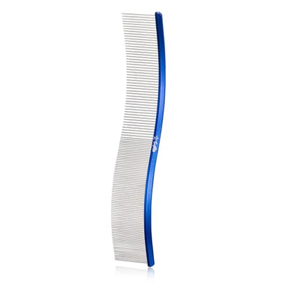Pet Comb Stainless Steel Comb for Dogs Cats Pet Hair Comb for Grooming Curved with Rounded and Smooth Ends Stainless Steel Teeth Tools for Remove Tangles and Knots (BULE) - color: BULE