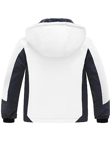 wantdo Girls Winter Ski Coat Fleece Snowboarding Jacket Waterproof 10000mm | Removable Hood, Chest Pocket, Fleece Lining, Windproof, Machine Washable - color: White, size: 10-12