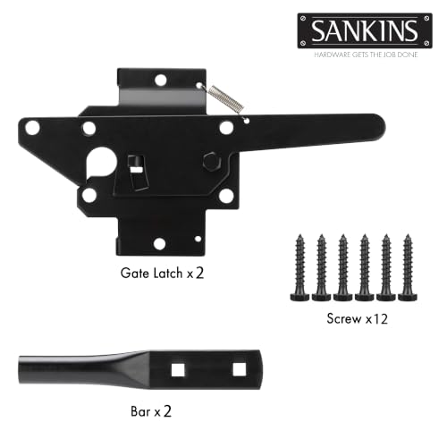 Heavy Duty Self-Locking Gate Latch for Wooden Fence Post Mount, 2Pcs Black - color: Black(2pcs)